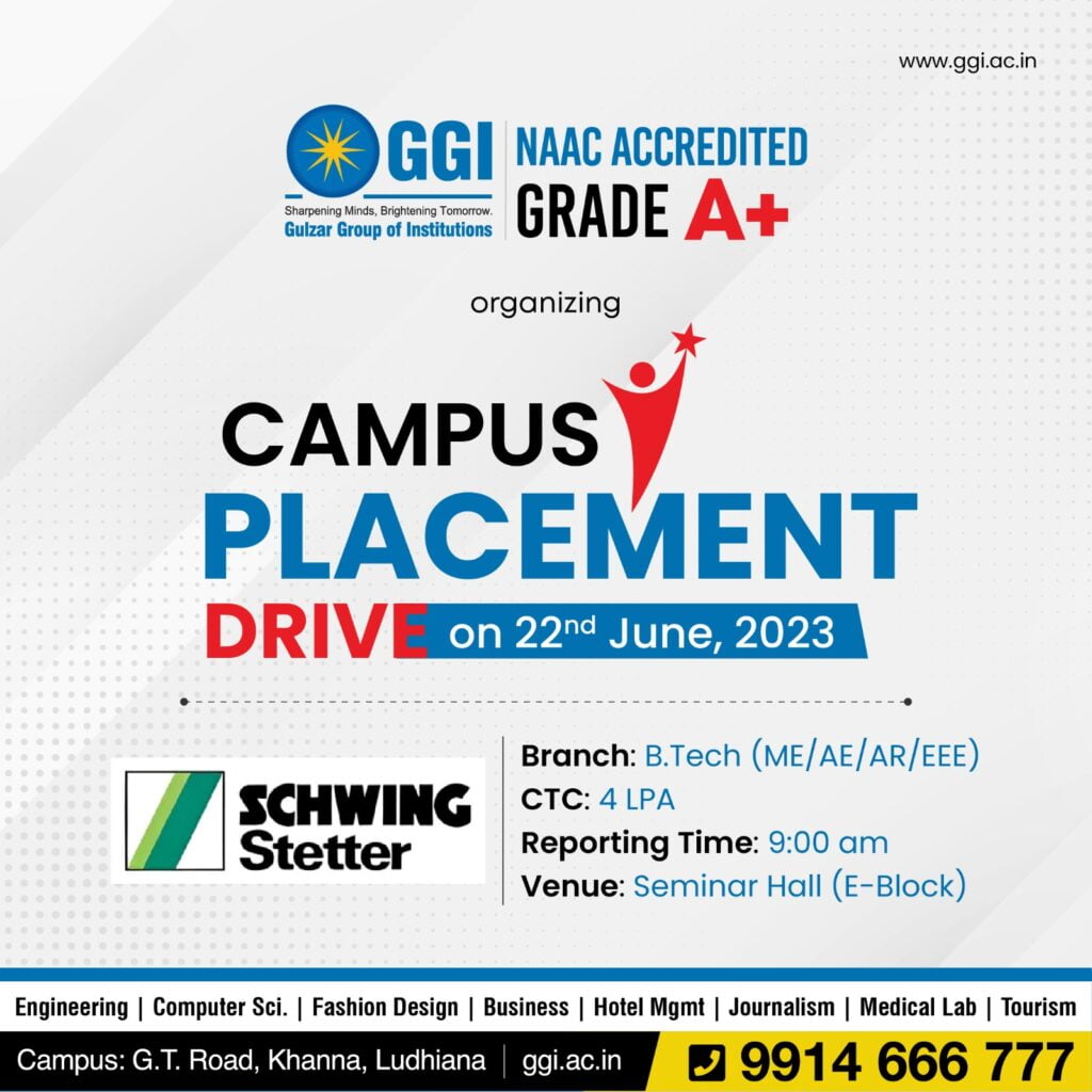 Campus Recruitment drive by Schwing Stetter on Thursday, 22/June/2023