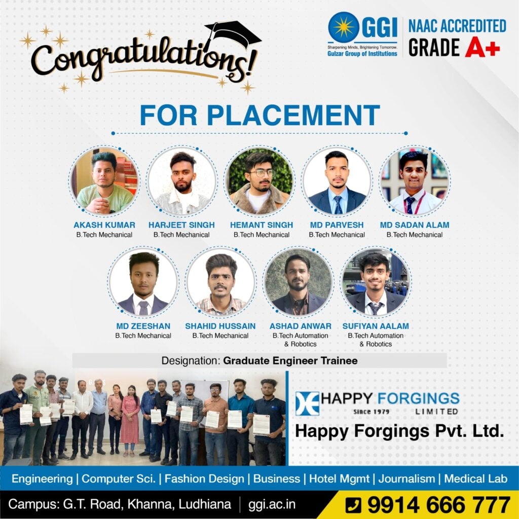 We are congratulating our students of Mechanical Engineering for their selection in Happy Forgings Pvt. Ltd